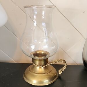 Brass Candle Holder With Glass Chimney  Vintage
